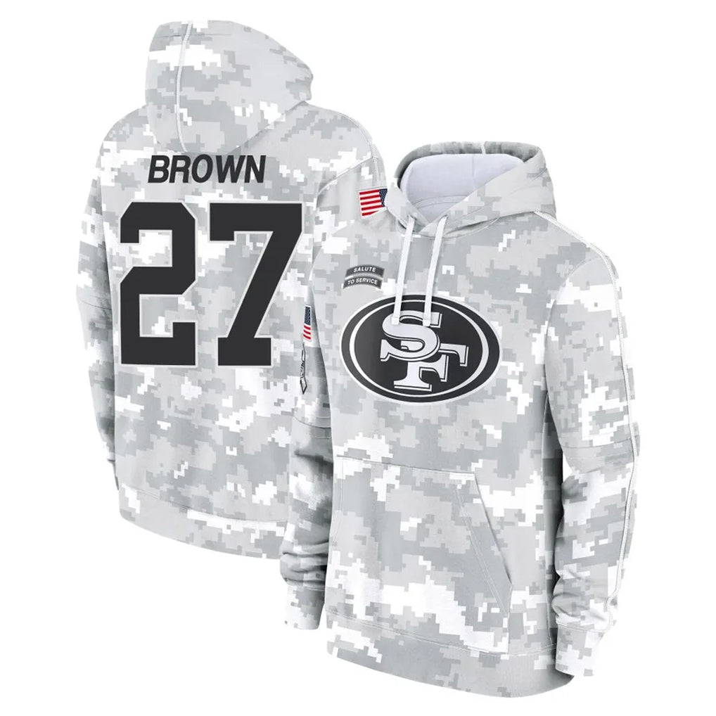 Yuxns SF.49ers #27 Ji'Ayir Brown Player Arctic Camo Limited Salute to Service Pullover Hoodies Game Stitched Jerseys