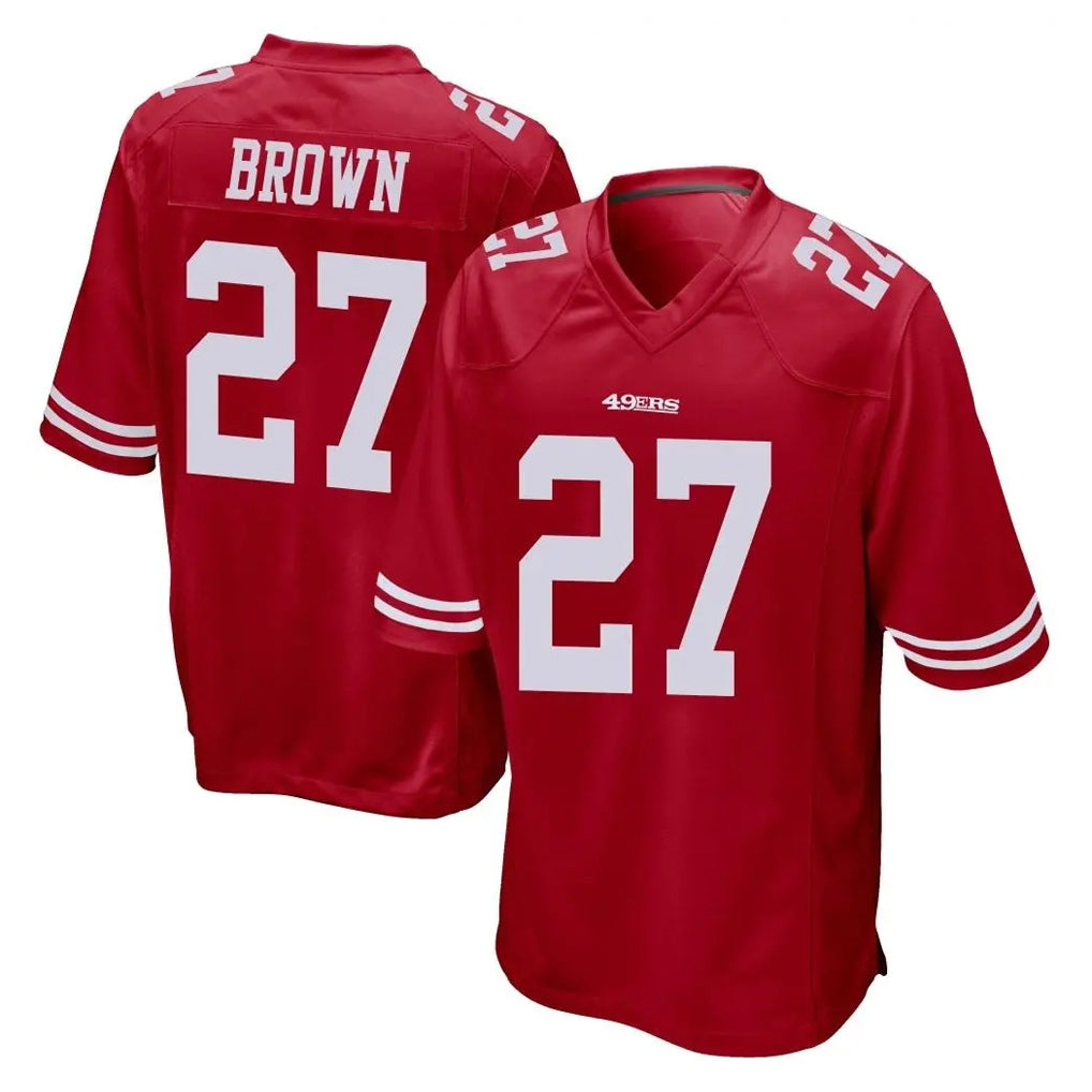 Yuxns SF.49ers #27 Ji'Ayir Brown Player Red Home Game Stitched Jerseys