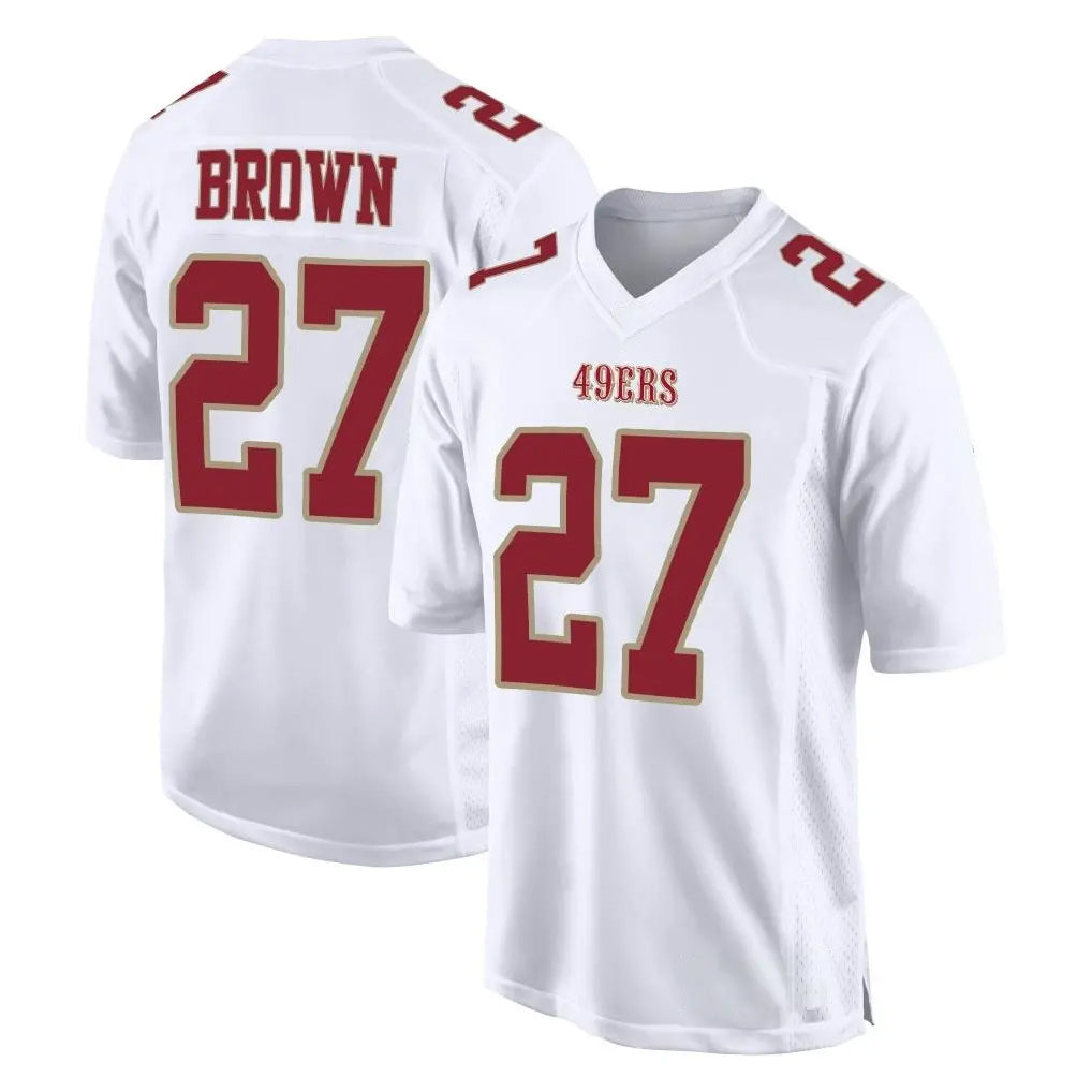 Yuxns SF.49ers #27 Ji'Ayir Brown Player White Fashion Home Game Stitched Jerseys