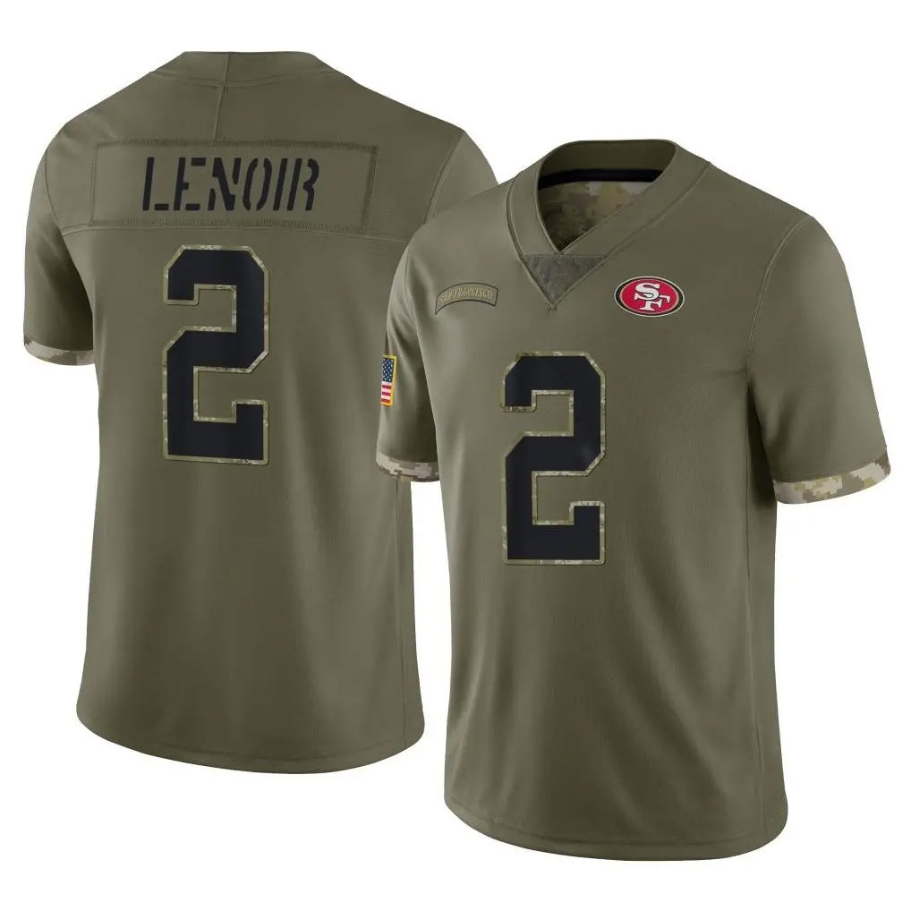 Yuxns SF.49ers #2 Deommodore Lenoir Player Olive Limited Salute To Service Home Game Stitched Jerseys
