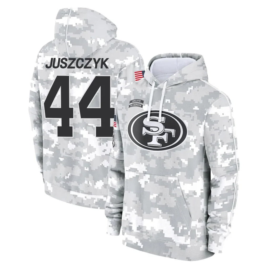 Yuxns SF.49ers #44 Kyle Juszczyk Player Arctic Camo Limited Salute to Service Pullover Hoodies Game Stitched Jerseys