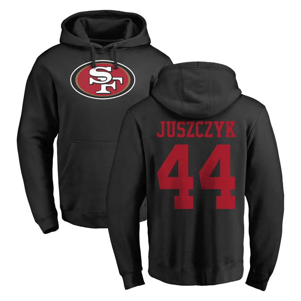 Yuxns SF.49ers #44 Kyle Juszczyk Player Black LOGO Pullover Hoodies Home Game Stitched Jerseys