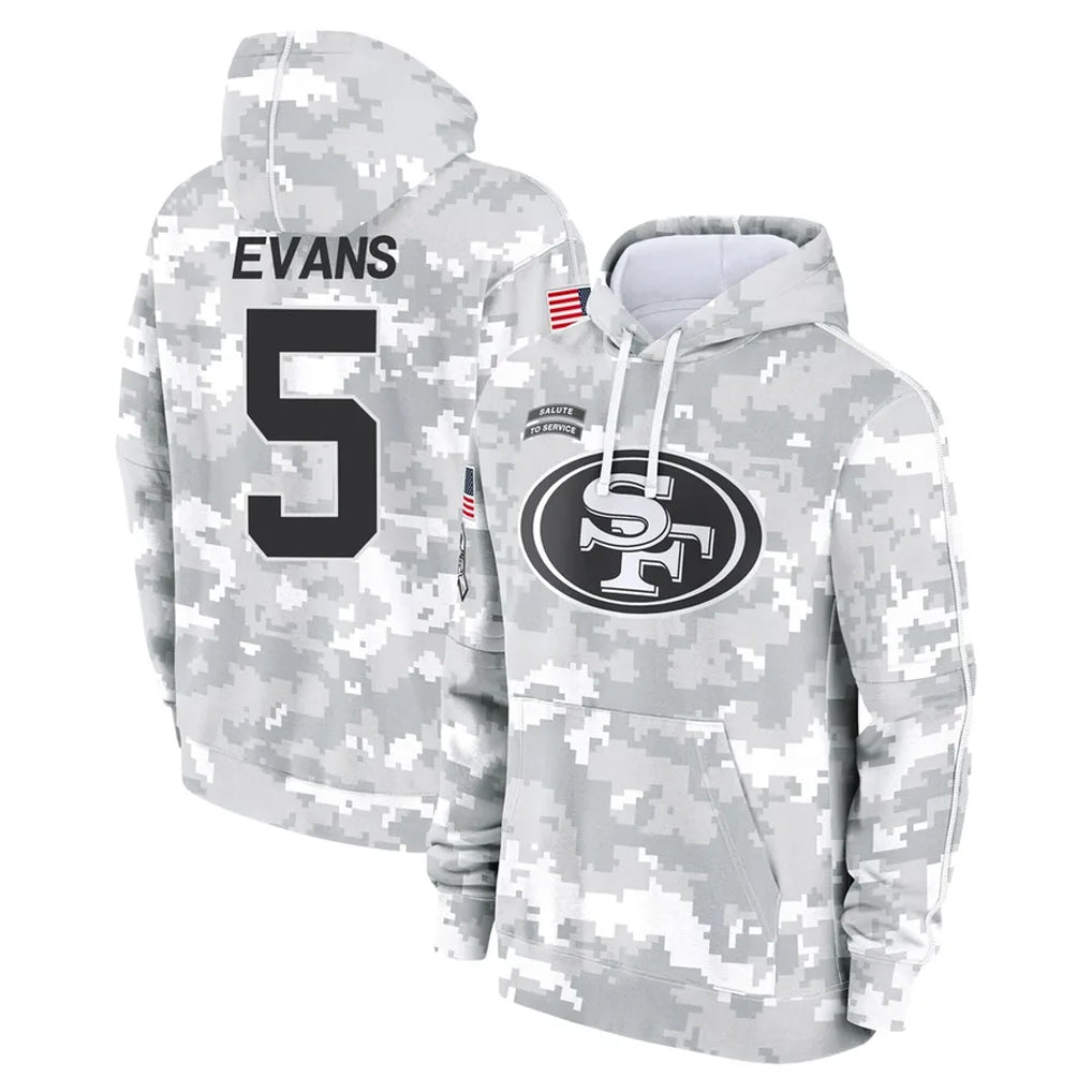 Yuxns SF.49ers #5 Mike Evans Player Arctic Camo Limited Salute to Service Pullover Hoodies Game Stitched Jerseys