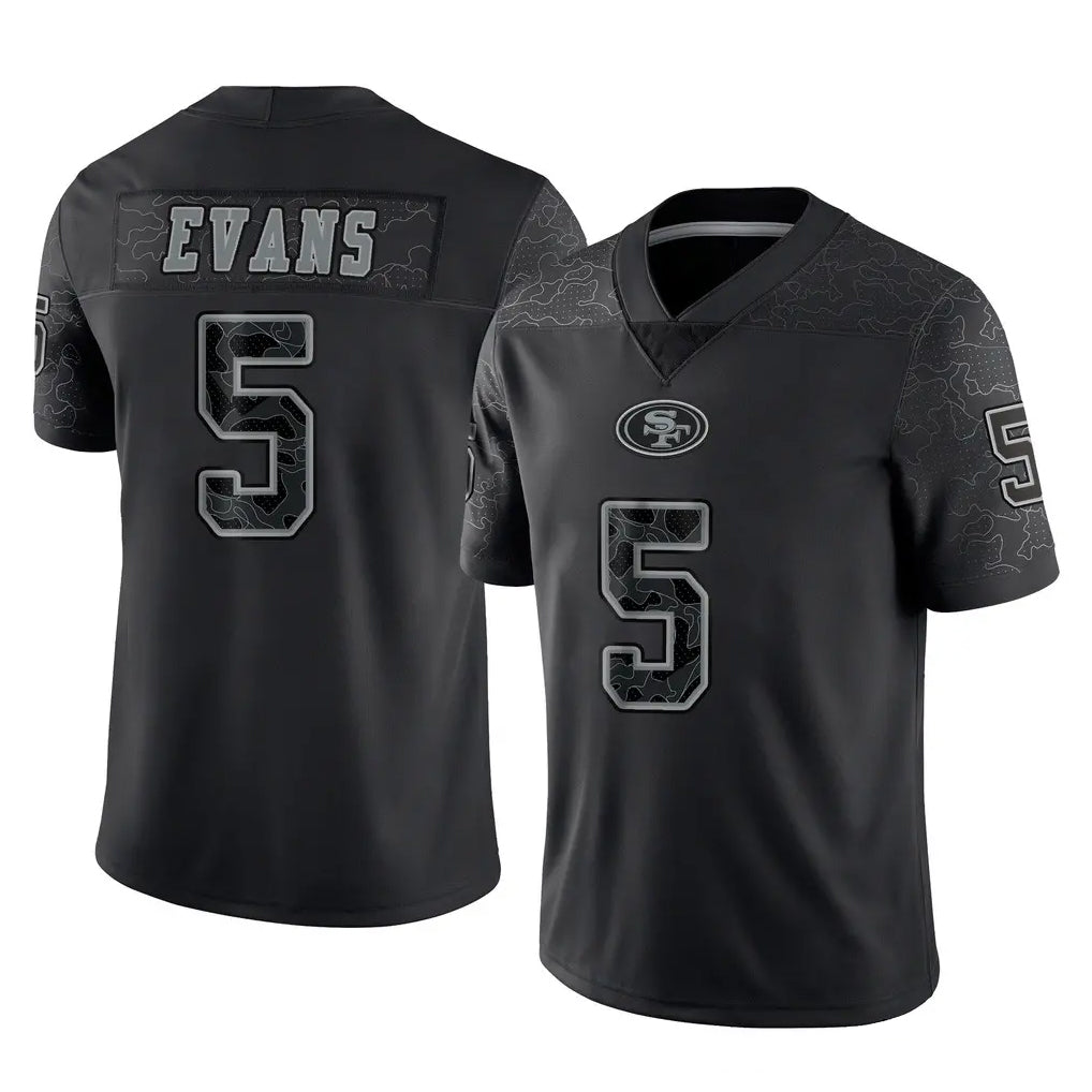Yuxns SF.49ers #5 Mike Evans Player Black Limited Reflective Home Game Stitched Jerseys