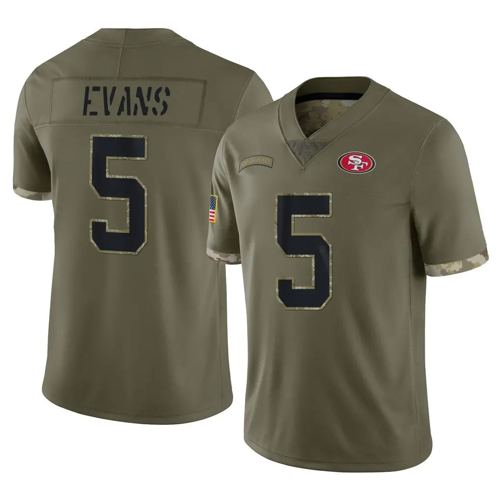 Yuxns SF.49ers #5 Mike Evans Player Olive Limited Salute To Service Home Game Stitched Jerseys