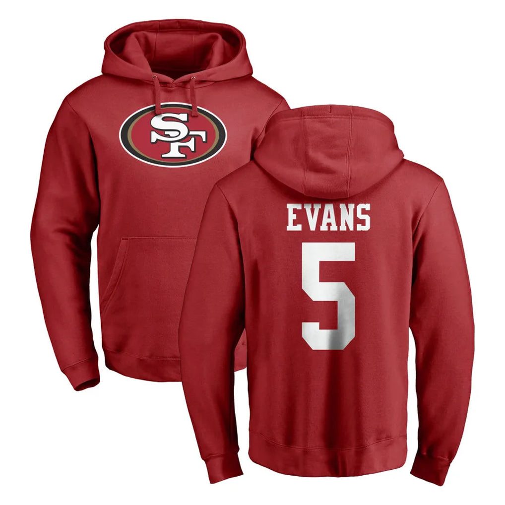 Yuxns SF.49ers #5 Mike Evans Player Red LOGO Pullover Hoodies Home Game Stitched Jerseys