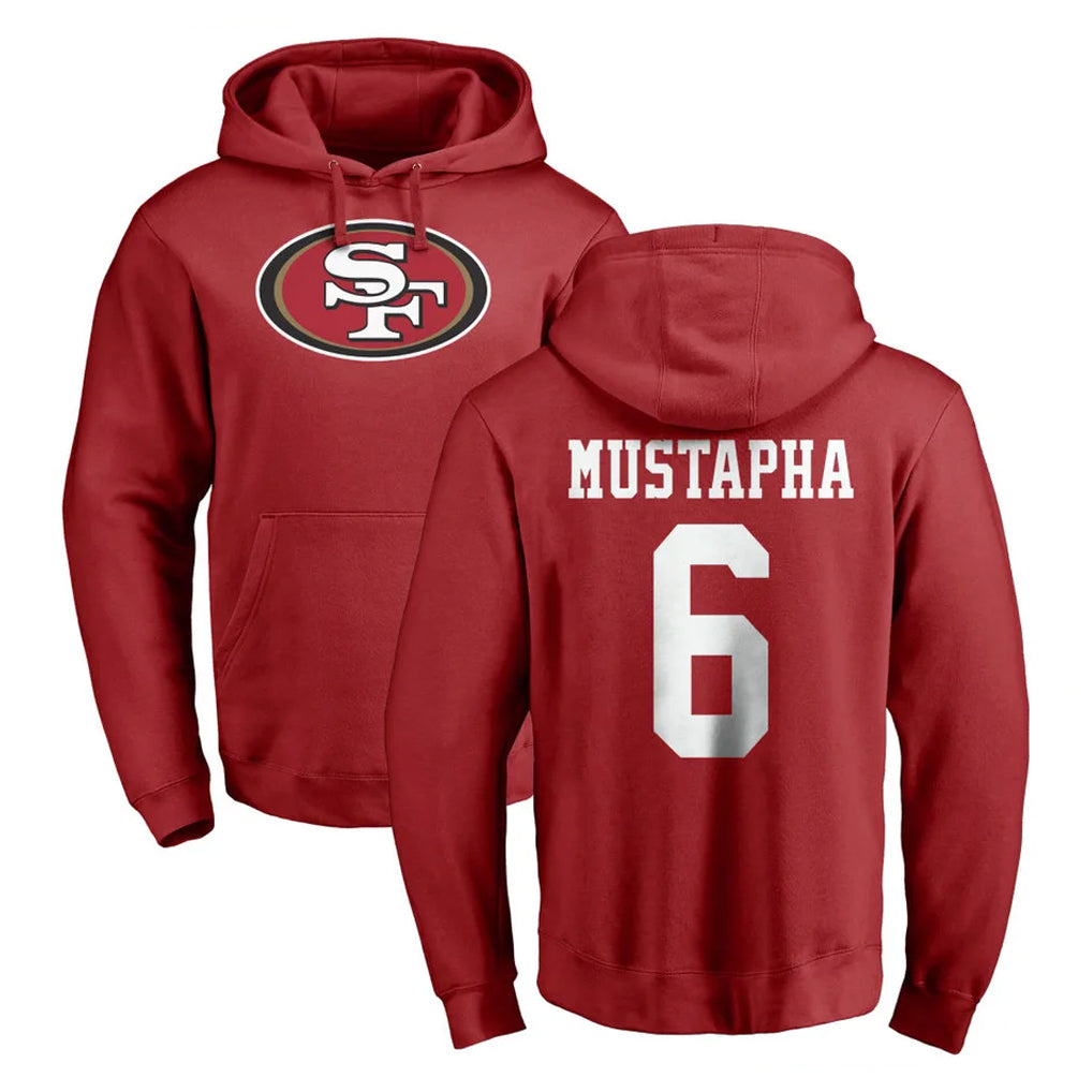 Yuxns SF.49ers #6 Malik Mustapha Player Red LOGO Pullover Hoodies Home Game Stitched Jerseys