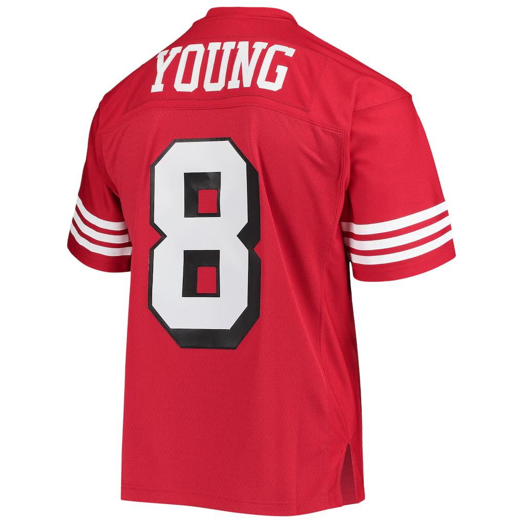 Yuxns SF.49ers #8 Steve Young Mitchell & Ness Scarlet Legacy Replica Puhic Stitched Jerseys