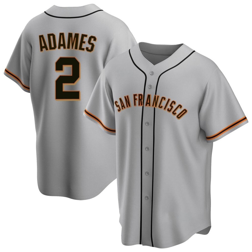 Yuxns SF.Giants #2 Willy Adames Player Gray Home Game Stitched Jerseys