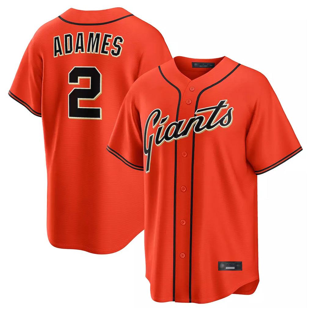 Yuxns SF.Giants #2 Willy Adames Player Orange Home Game Stitched Jerseys
