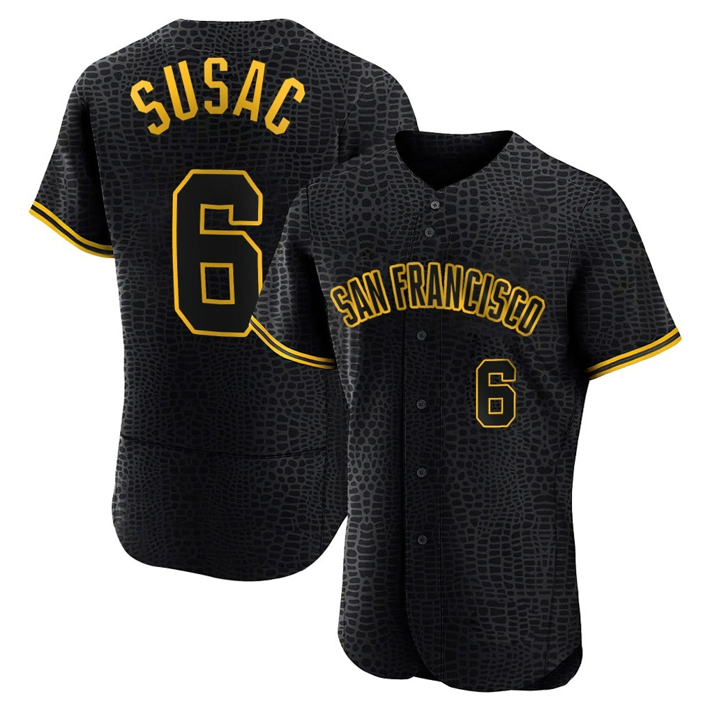 Yuxns SF.Giants #6 Daniel Susac Player Black Snake Skin City Limited Elite Stitched Jerseys