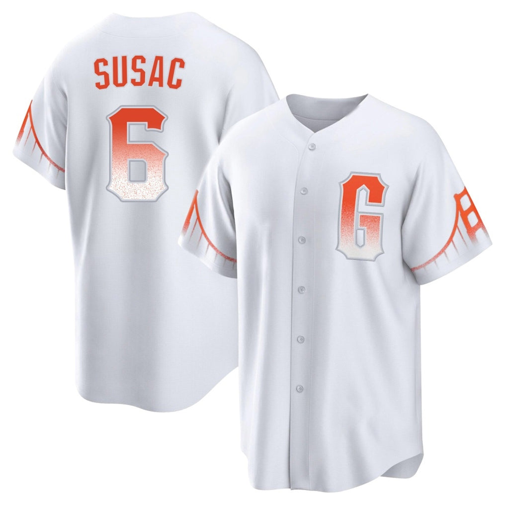 Yuxns SF.Giants #6 Daniel Susac Player White City Connect Home Game Stitched Jerseys