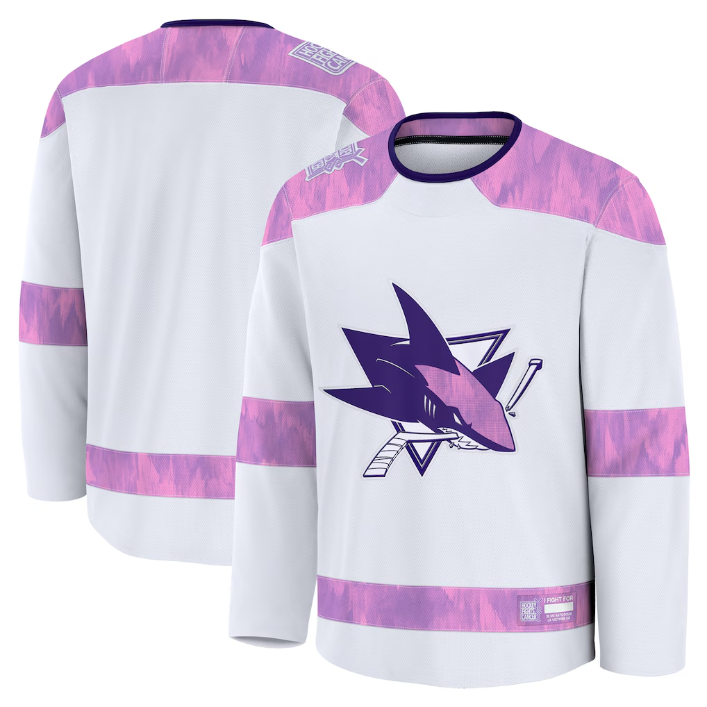 Yuxns SJ.Sharks White 2024 Hockey Fights Cancer Practice Jerseys