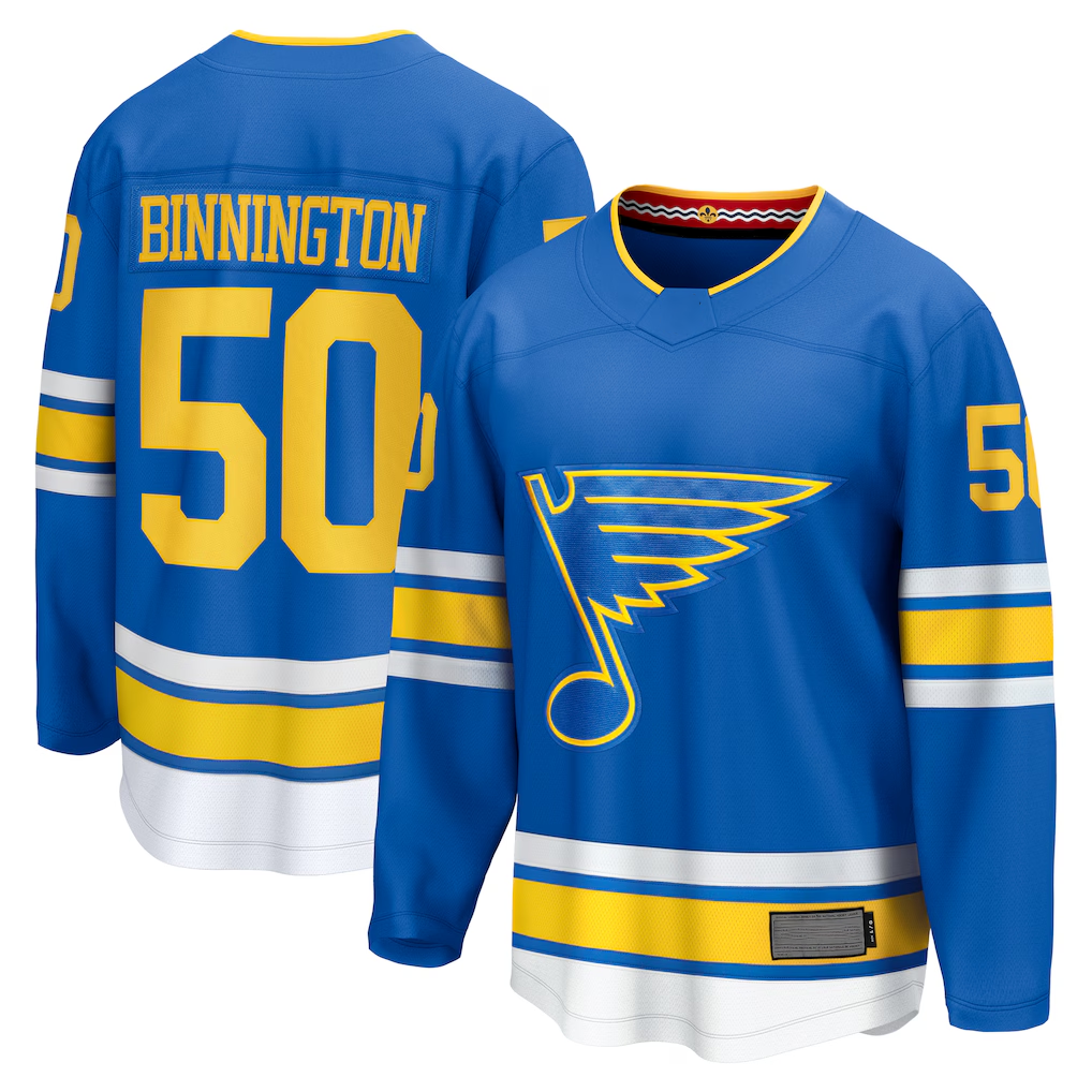 Yuxns SL.Blues #50 Jordan Binnington Blue Home Premium Player Jerseys
