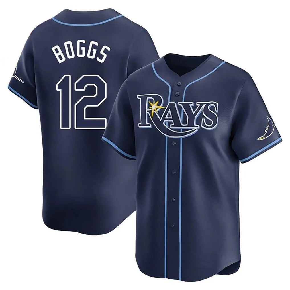 Yuxns T.Bay Rays #12 Wade Boggs Player Navy Home Limited Stitched Jerseys