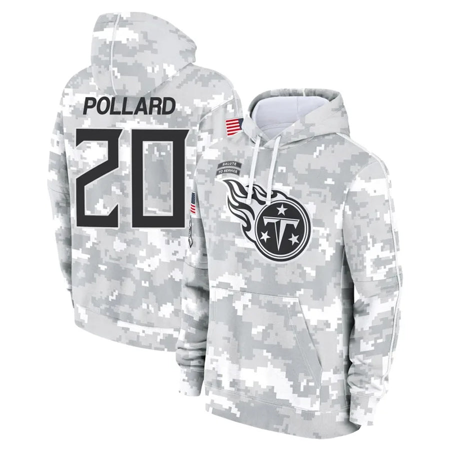 Yuxns T.Titans #20 Tony Pollard Player Arctic Camo Salute To Service Hoodies Game Stitched Jerseys