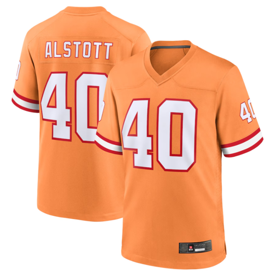 Yuxns TB.Buccaneers #40 Mike Alstott Orange Throwback Game Jersey American Stitched Jerseys