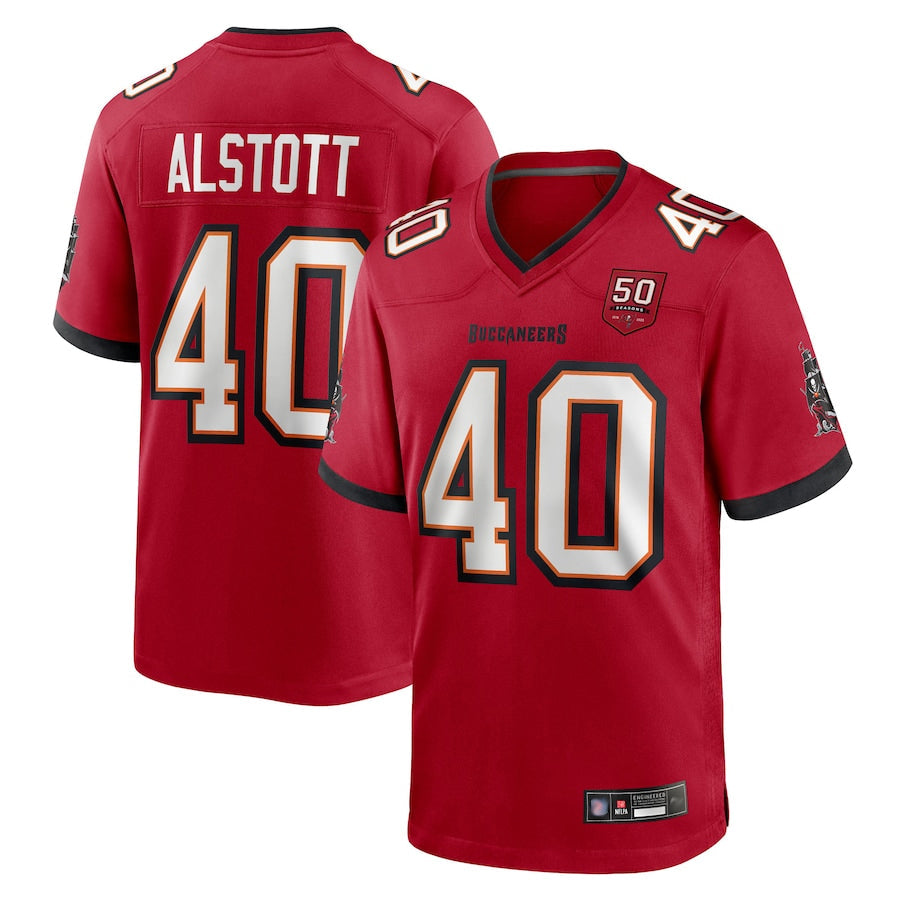 Yuxns TB.Buccaneers #40 Mike Alstott Player Red 50th Anniversary Game Football Jerseys