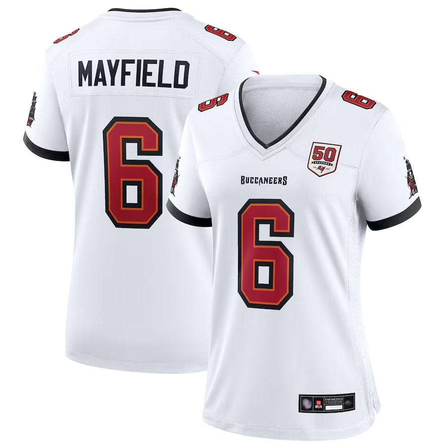 Yuxns TB.Buccaneers #6 Baker Mayfield Player White 50th Anniversary Game Football Jerseys