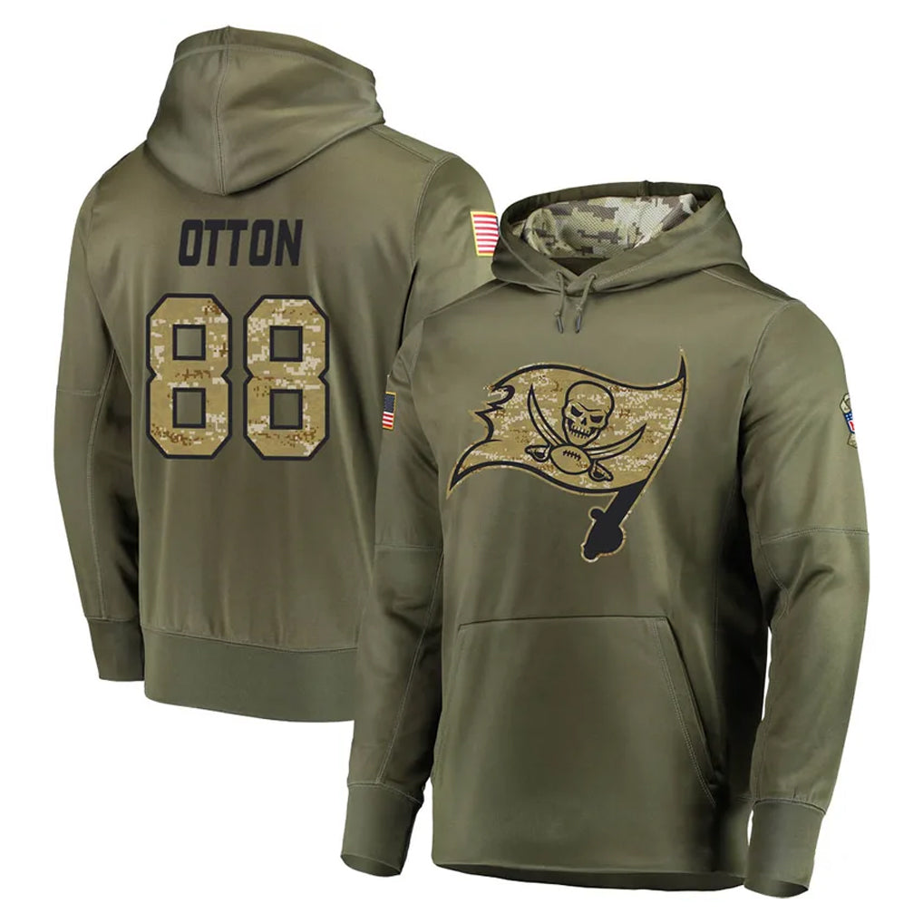 Yuxns TB.Buccaneers #88 Cade Otton Player Olive Salute to Service Pullover Hoodie Home Game Stitched Jerseys