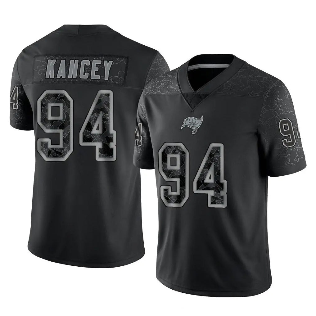 Yuxns TB.Buccaneers #94 Calijah Kancey Player Black Reflective Limited Home Game Stitched Jerseys