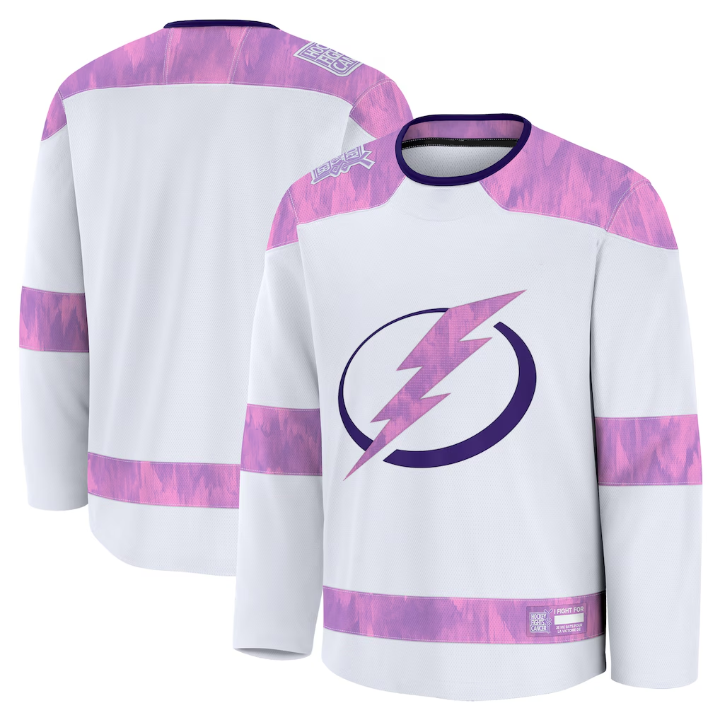 Yuxns TB.Lightning White 2024 Hockey Fights Cancer Practice Jerseys