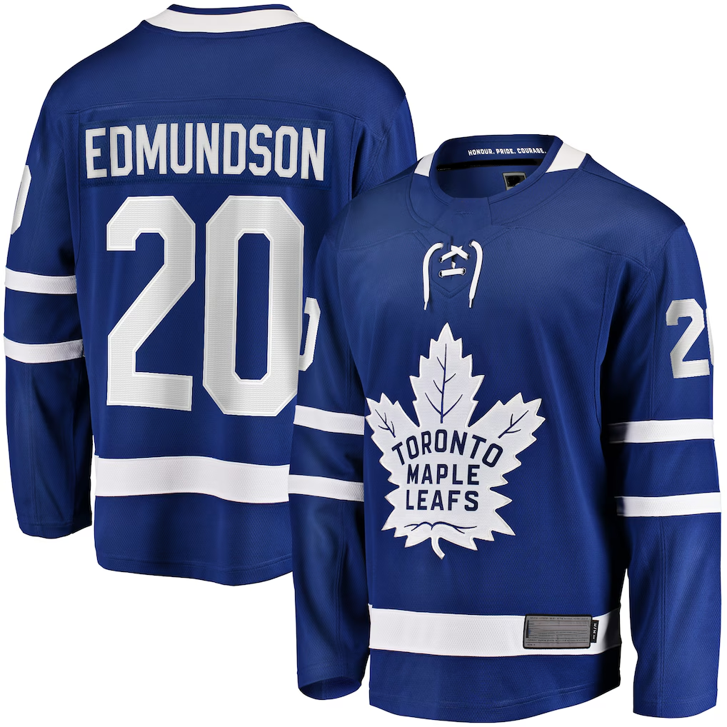 Yuxns TM.Leafs #20 Joel Edmundson Blue Home Premier Breakaway Player Jerseys