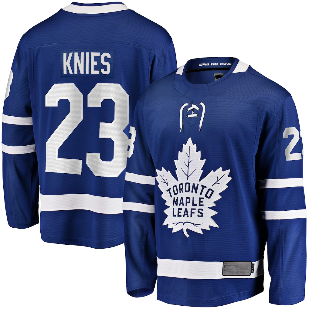 Yuxns TM.Leafs #23 Matthew Knies Blue Home Premier Breakaway Player Jerseys