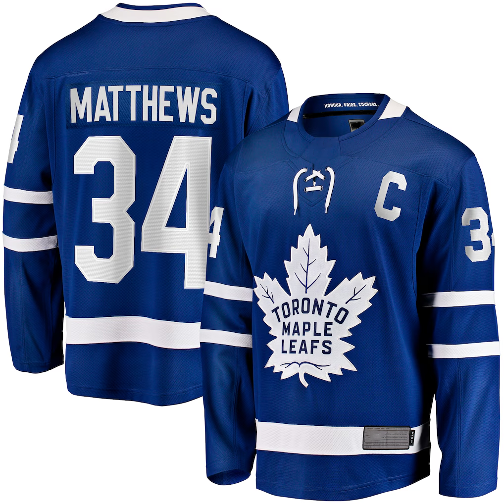 Yuxns TM.Leafs #34 Auston Matthews Blue Captain Patch Home Breakaway Player Jerseys