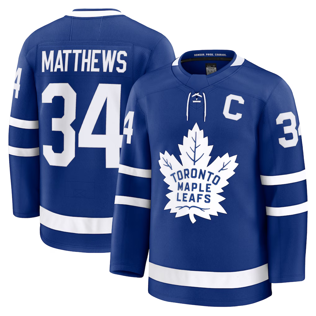 Yuxns TM.Leafs #34 Auston Matthews Blue Captain Patch Home Premium Jerseys