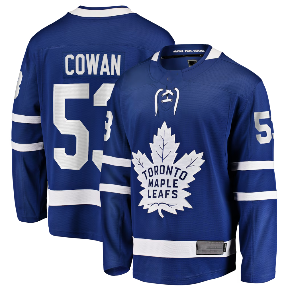 Yuxns TM.Leafs #53 Easton Cowan Blue Home Breakaway Jerseys
