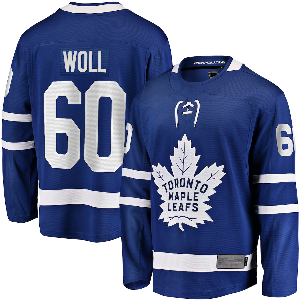 Yuxns TM.Leafs #60 Joseph Woll Blue Home Premier Breakaway Player Jerseys