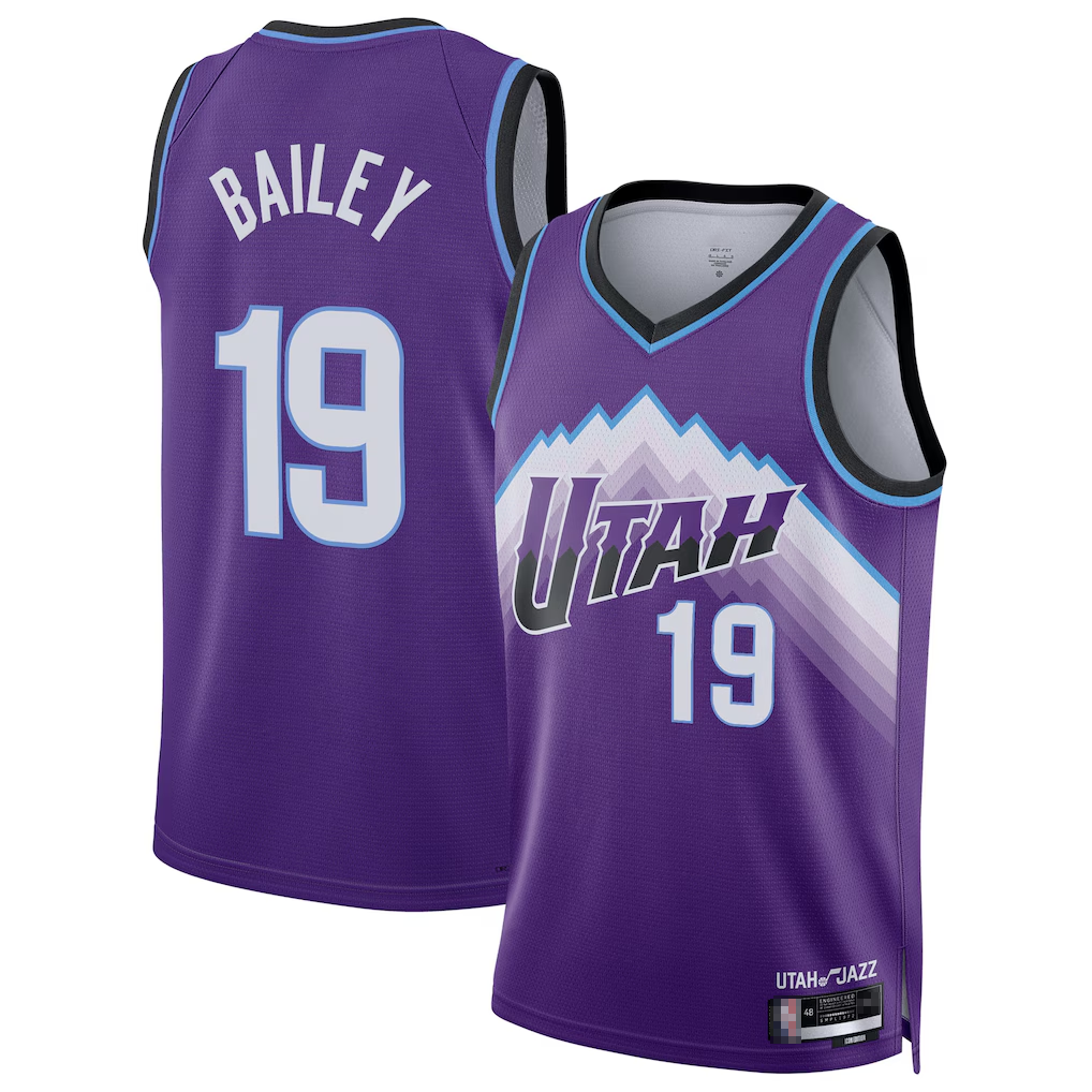 Yuxns U.Jazz #19 Ace Bailey Purple Swingman Stitched Jerseys - Icon Edition