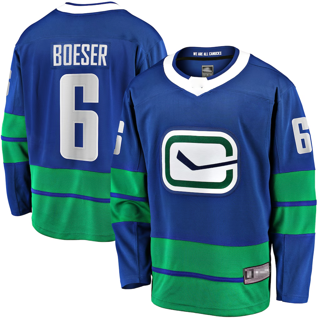 Yuxns V.Canucks #6 Brock Boeser Blue Breakaway Jerseys