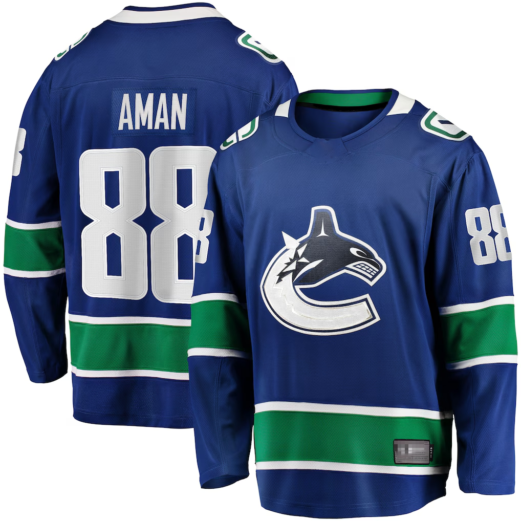 Yuxns V.Canucks #88 Nils Aman Blue Home Premier Breakaway Player Jerseys