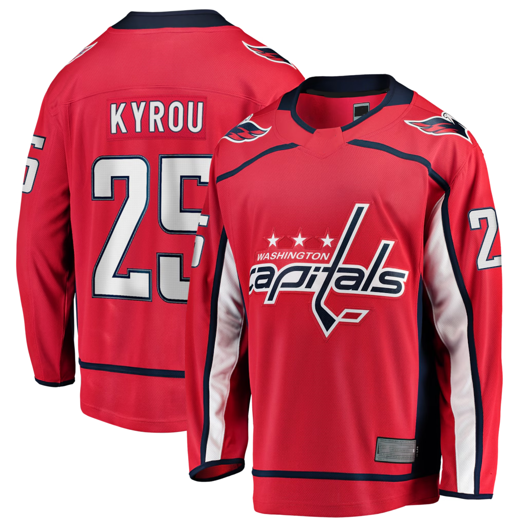 Yuxns W.Capitals #25 Jordan Kyrou Red Home Breakaway Jerseys