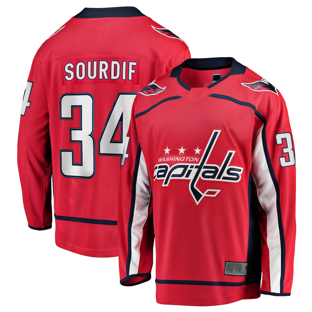 Yuxns W.Capitals #34 Justin Sourdif Red Home Breakaway Jerseys