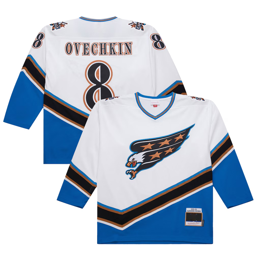 Yuxns W.Capitals #8 Alexander Ovechkin Mitchell & Ness White 2005-06 Power Play Jerseys