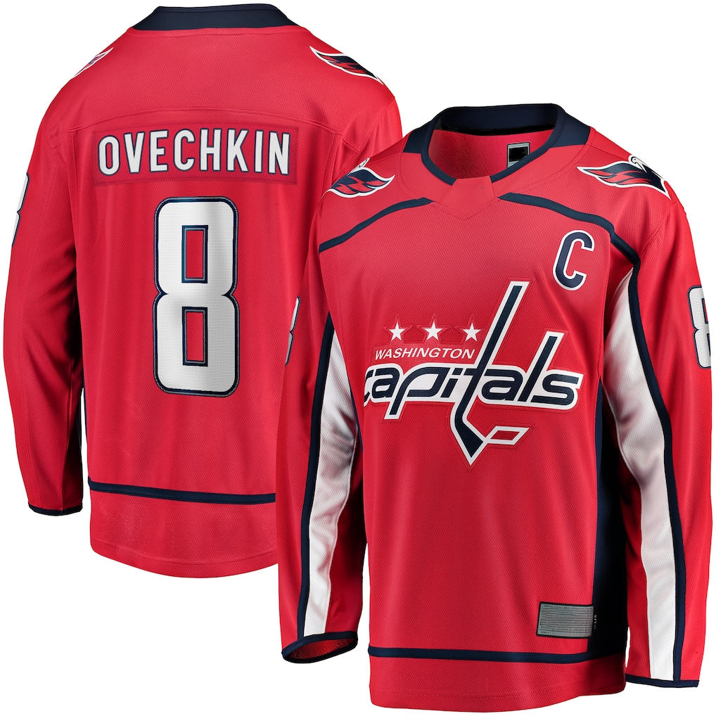 Yuxns W.Capitals #8 Alexander Ovechkin Red Captain Patch Home Breakaway Jerseys
