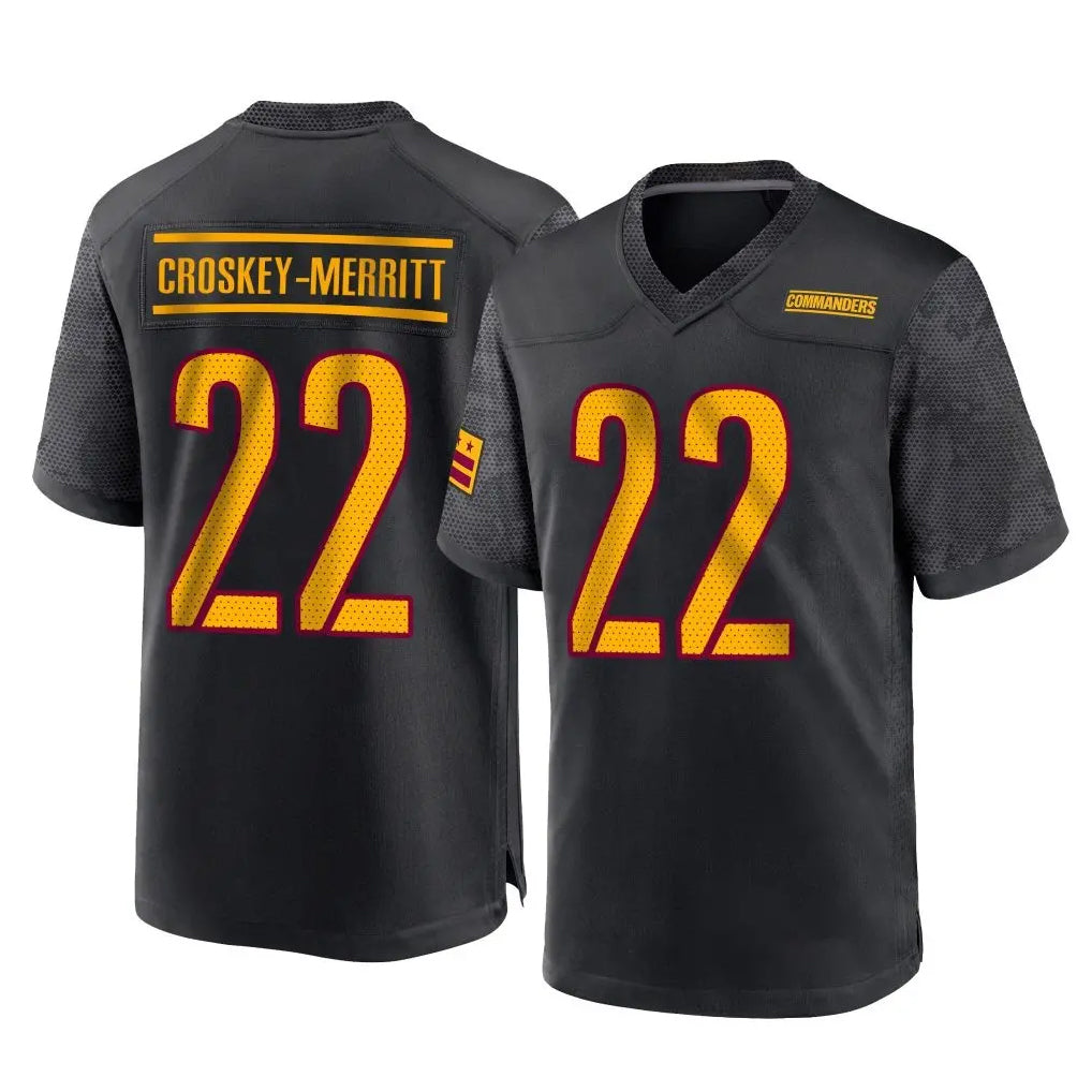 Yuxns W.Commanders #22 Jacory Croskey-Merritt Player Black Home Game Stitched Jerseys