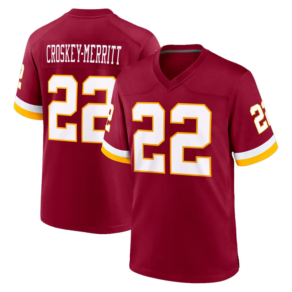 Yuxns W.Commanders #22 Jacory Croskey-Merritt Player Burgundy Game Home Stitched Jerseys