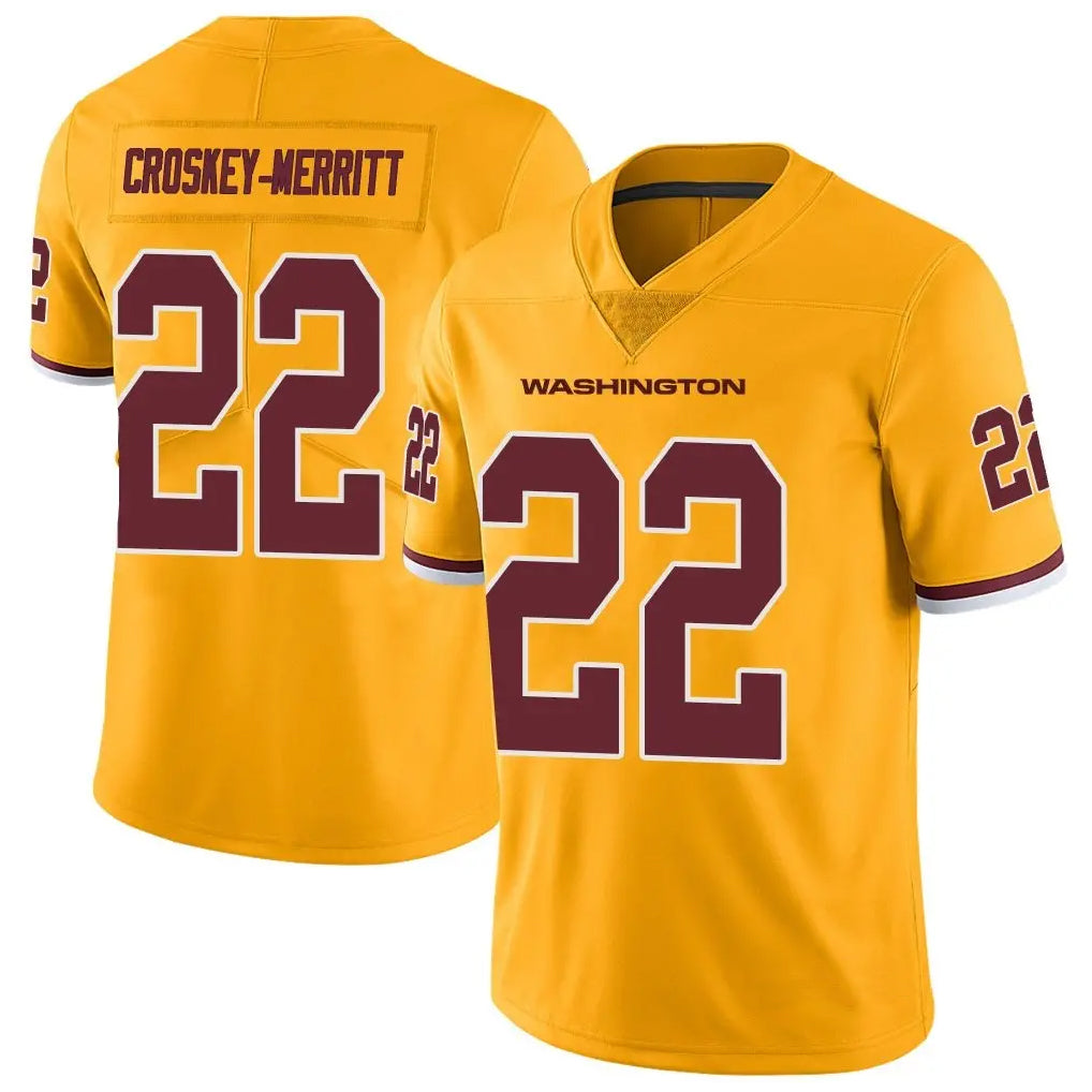 Yuxns W.Commanders #22 Jacory Croskey-Merritt Player Gold Vapor Limited Stitched Jerseys