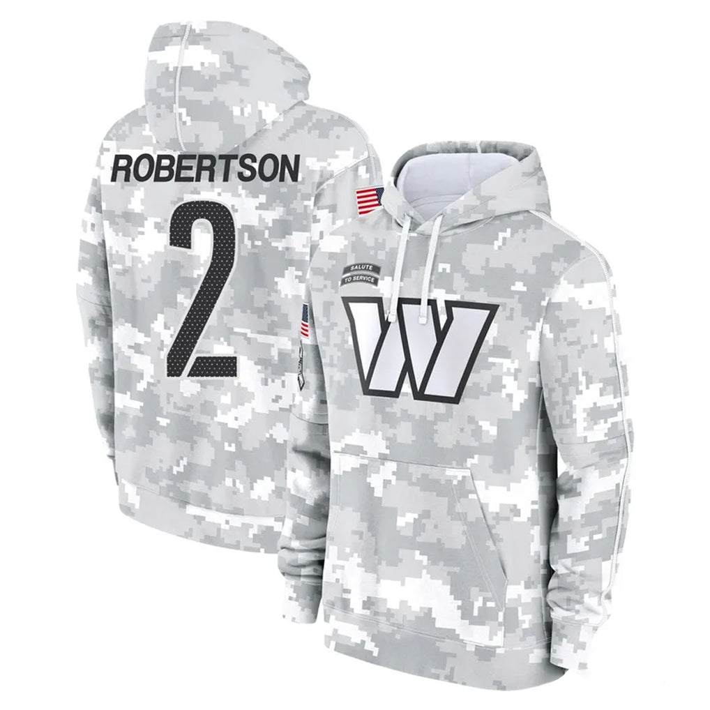 Yuxns W.Commanders #2 Amik Robertson Player Arctic Camo Limited Salute to Service Pullover Hoodies Game Stitched Jerseys
