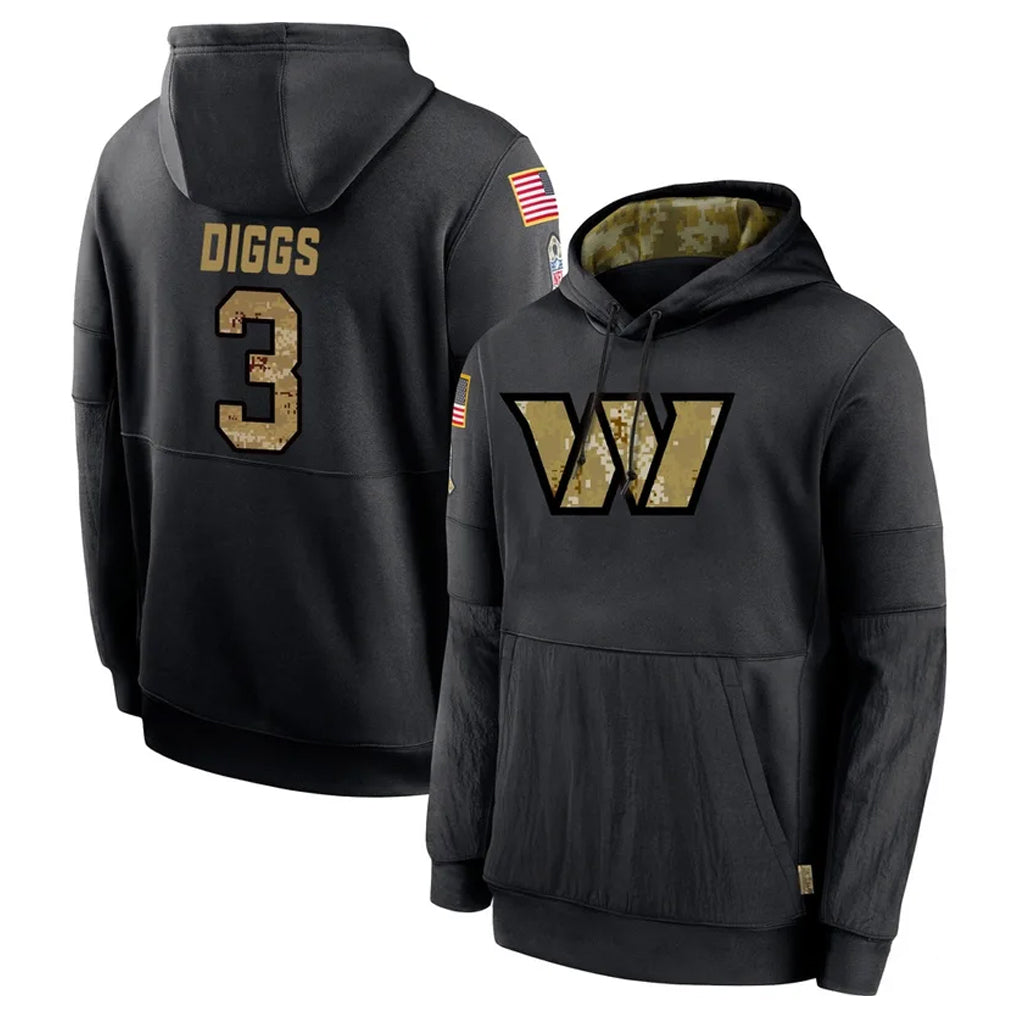 Yuxns W.Commanders #3 Stefon Diggs Player Black Salute to Service Performance Pullover Hoodies Home Game Stitched Jerseys