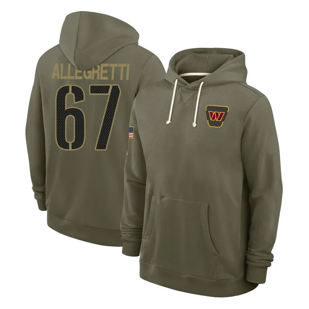 Yuxns W.Commanders #67 Nick Allegretti Player Olive Salute to Service Pullover Hoodies Limited Home Stitched Jerseys