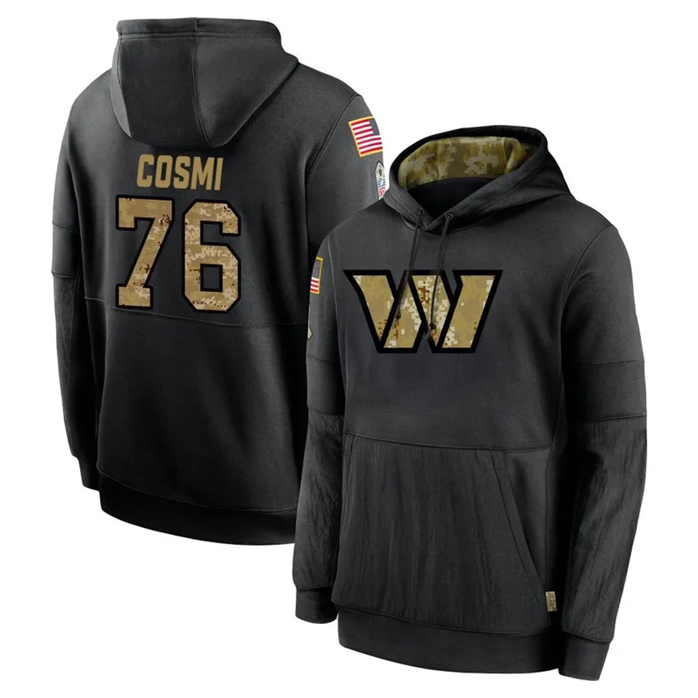 Yuxns W.Commanders #76 Sam Cosmi Player Black Salute to Service Performance Pullover Hoodies Home Game Stitched Jerseys