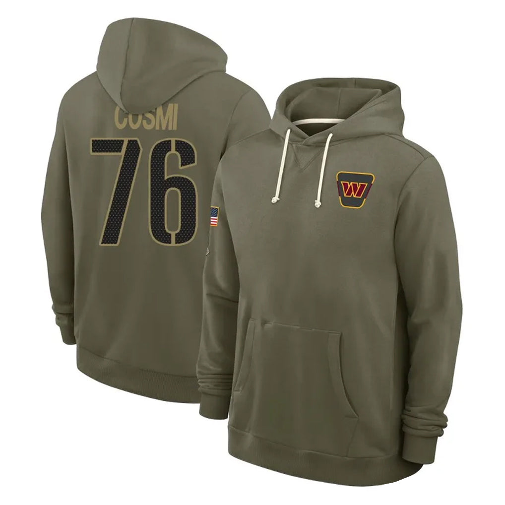 Yuxns W.Commanders #76 Sam Cosmi Player Olive Salute to Service Pullover Hoodies Limited Home Stitched Jerseys