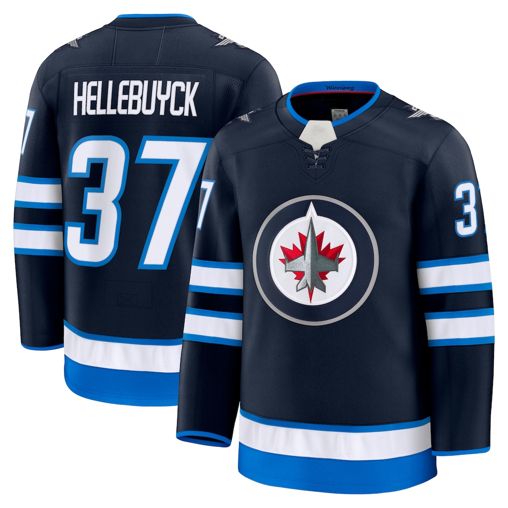 Yuxns W.Jets #37 Connor Hellebuyck Navy Home Premium Jerseys