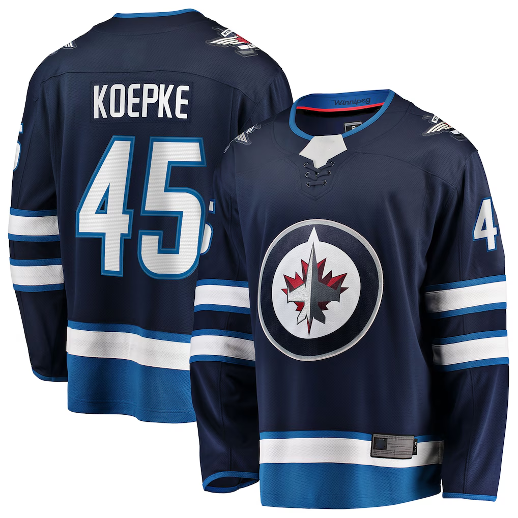 Yuxns W.Jets #45 Cole Koepke Navy Home Breakaway Jerseys